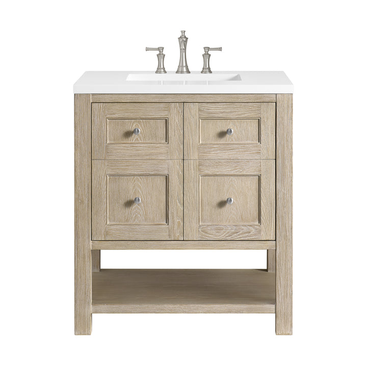 Breckenridge 30" Single Vanity, Whitewashed Oak w/ 3 CM White Zeus Silestone Top