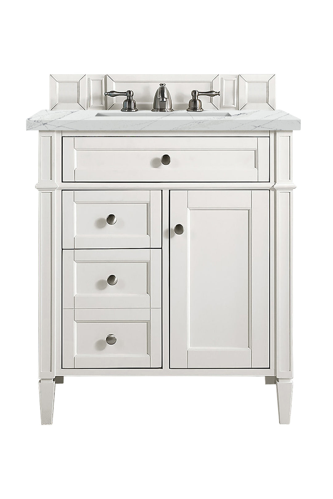 Brittany 30" Single Vanity, Bright White, w/ 3 CM Ethereal Noctis Silestone Top