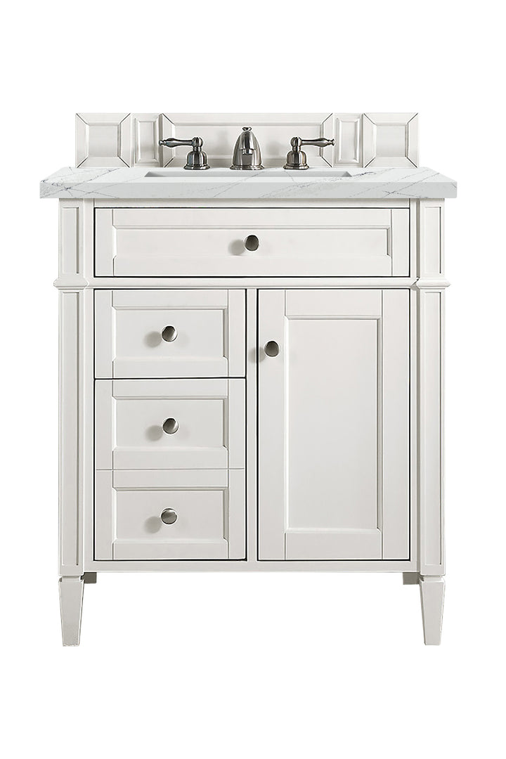 Brittany 30" Single Vanity, Bright White, w/ 3 CM Ethereal Noctis Silestone Top
