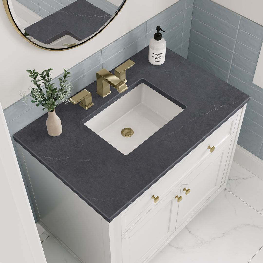 Chicago 36" Single Vanity, Glossy White, w/ 3 CM Charcoal Soapstone Silestone® Top
