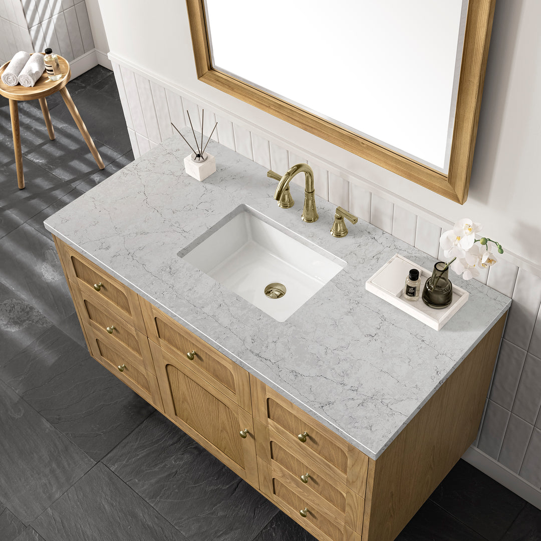 Laurent 48" Single Vanity, Light Natural Oak w/ 3 CM Eternal Jasmine Pearl Top w/FreePower Wireless Charger