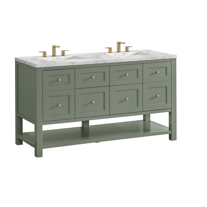 Breckenridge 60" Double Vanity, Smokey Celadon, w/ 3 CM Carrara Marble Top
