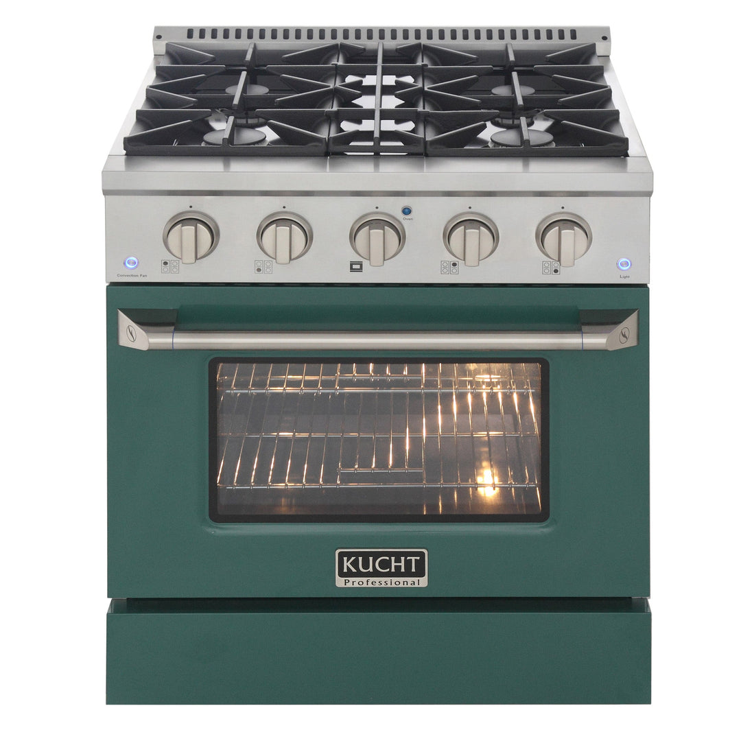 KUCHT Professional 30 in. 4.2 cu. ft. Dual Fuel Range for Natural Gas with Sealed Burners and Convection Oven in Stainless Steel with Green Oven Door