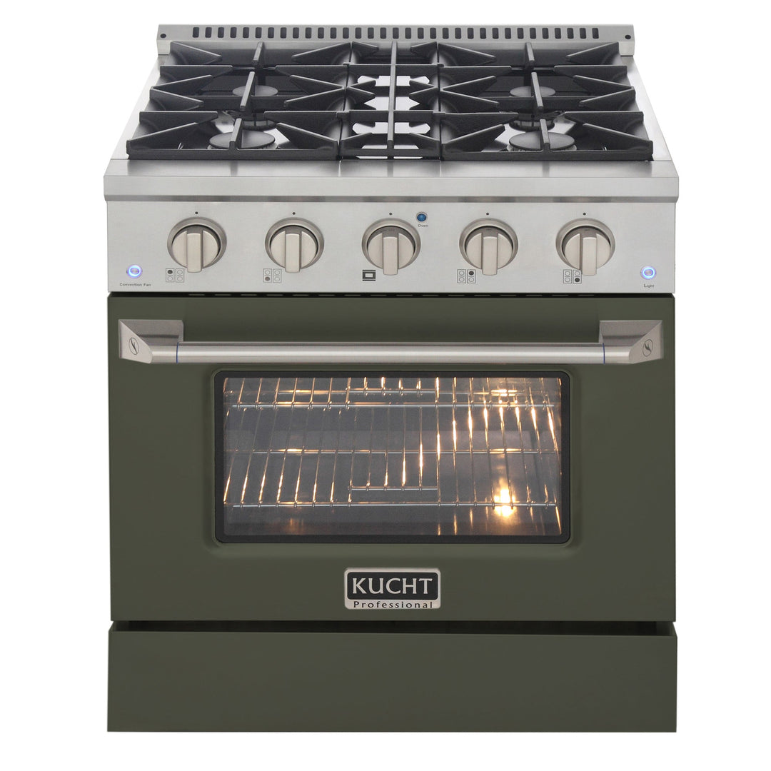KUCHT Professional 30 in. 4.2 cu. ft. Dual Fuel Range for Natural Gas with Sealed Burners and Convection Oven in Stainless Steel with Olive Green Oven Door