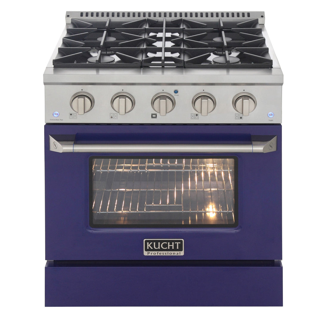 KUCHT Professional 30 in. 4.2 cu. ft. Dual Fuel Range for Propane Gas with Sealed Burners and Convection Oven in Stainless Steel with Blue Oven Door
