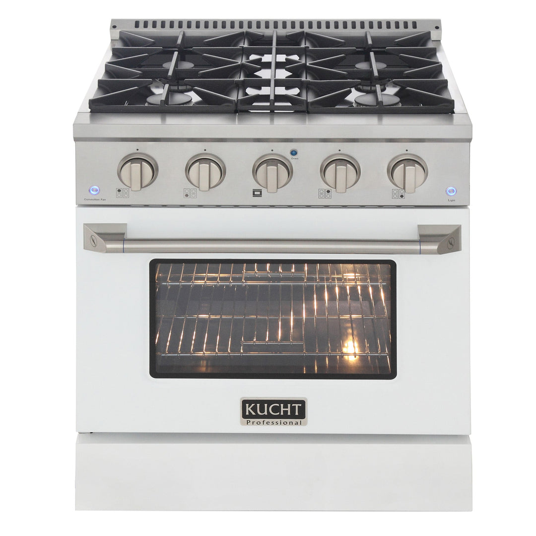 KUCHT Professional 30 in. 4.2 cu. ft. Dual Fuel Range for Propane Gas with Sealed Burners and Convection Oven in Stainless Steel with White Oven Door
