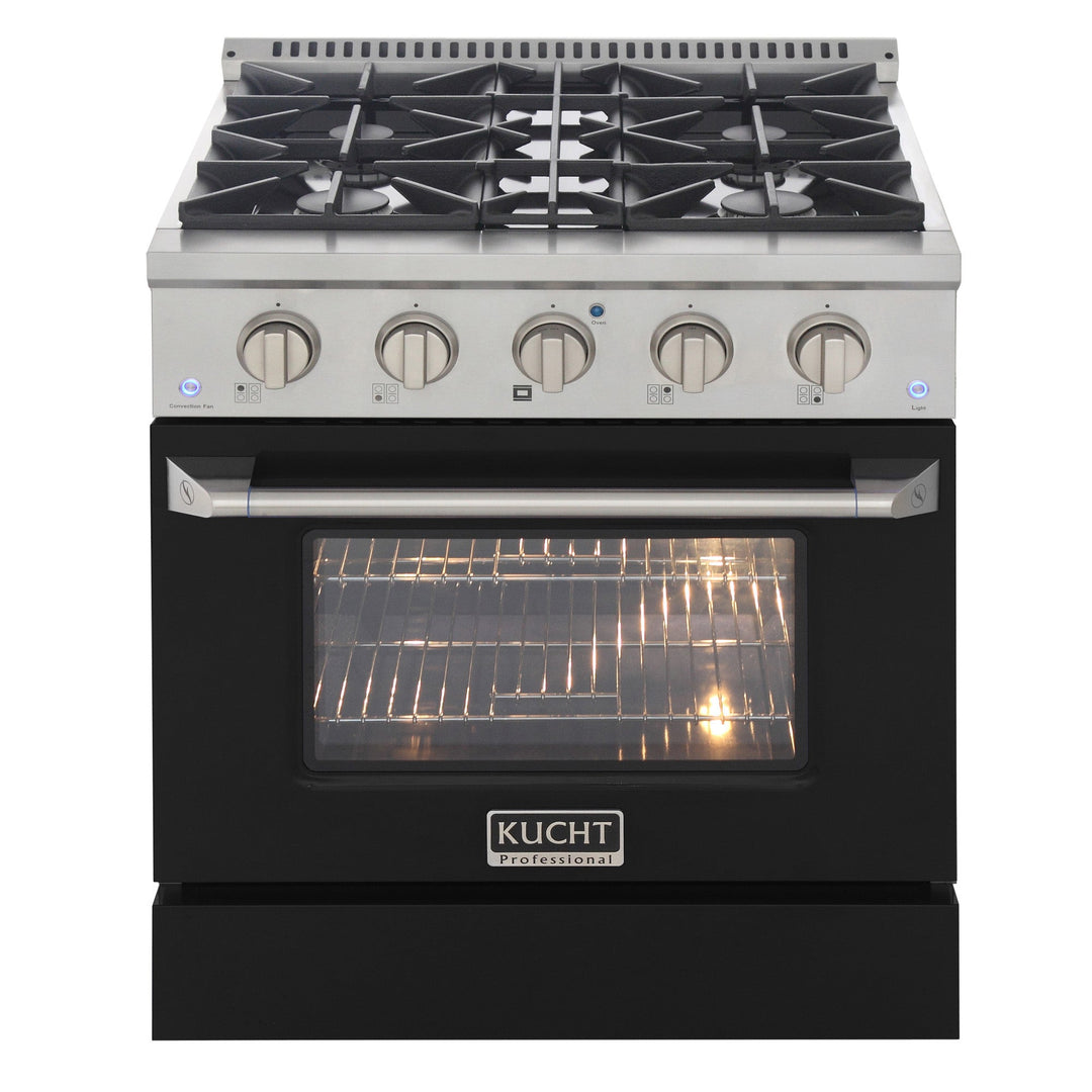 KUCHT Professional 30 in. 4.2 cu. ft. Natural Gas Range with Sealed Burners and Convection Oven in Stainless Steel with  Black Oven Door