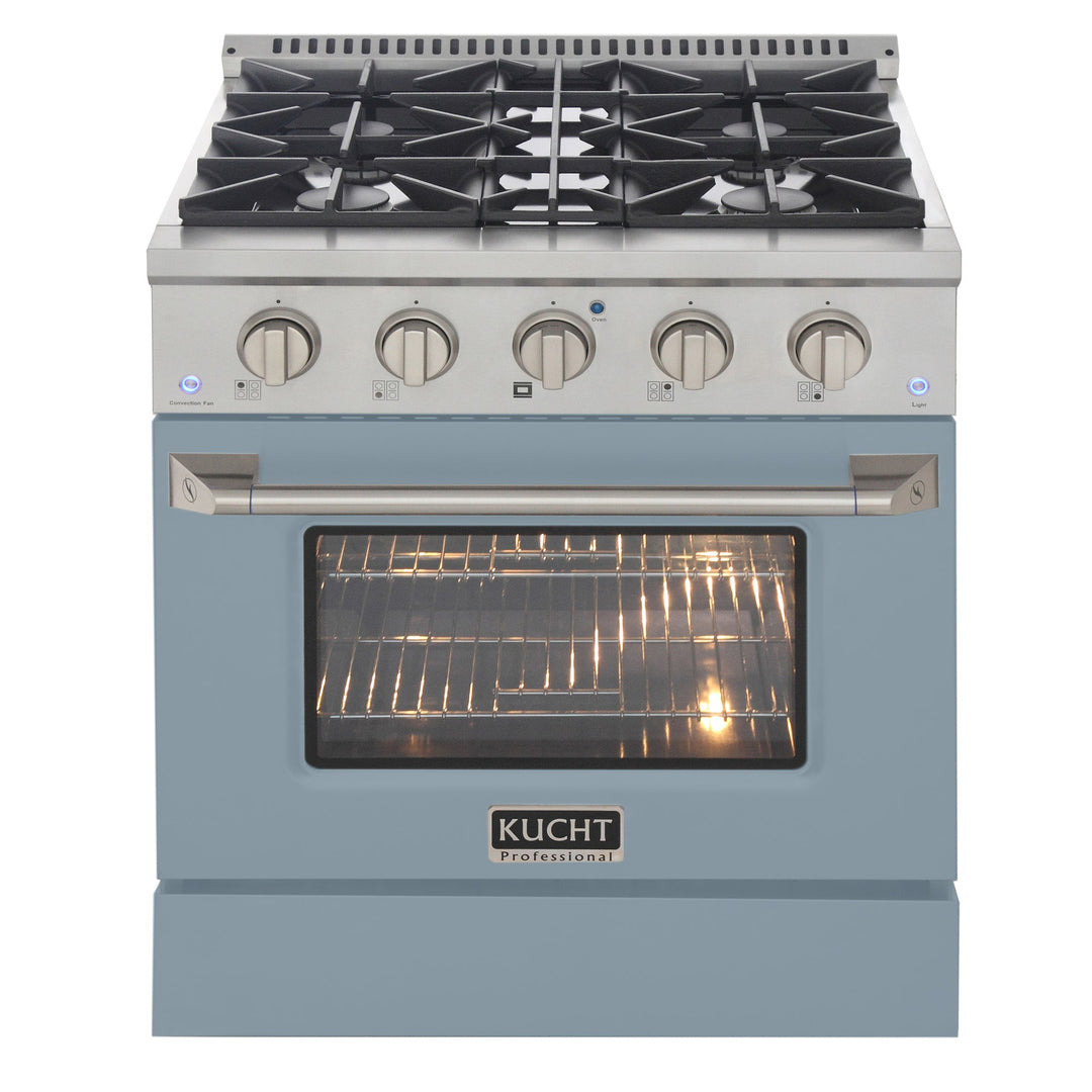 KUCHT Professional 30 in. 4.2 cu. ft. Natural Gas Range with Sealed Burners and Convection Oven in Stainless Steel with Light Blue Oven Door