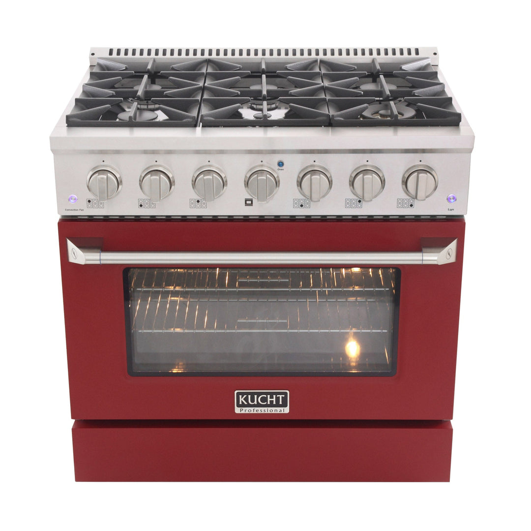 KUCHT Professional 36 in. 5.2 cu. ft. Dual Fuel Range for Natural Gas  with Sealed Burners and Convection Oven in Stainless Steel with Red Oven Door