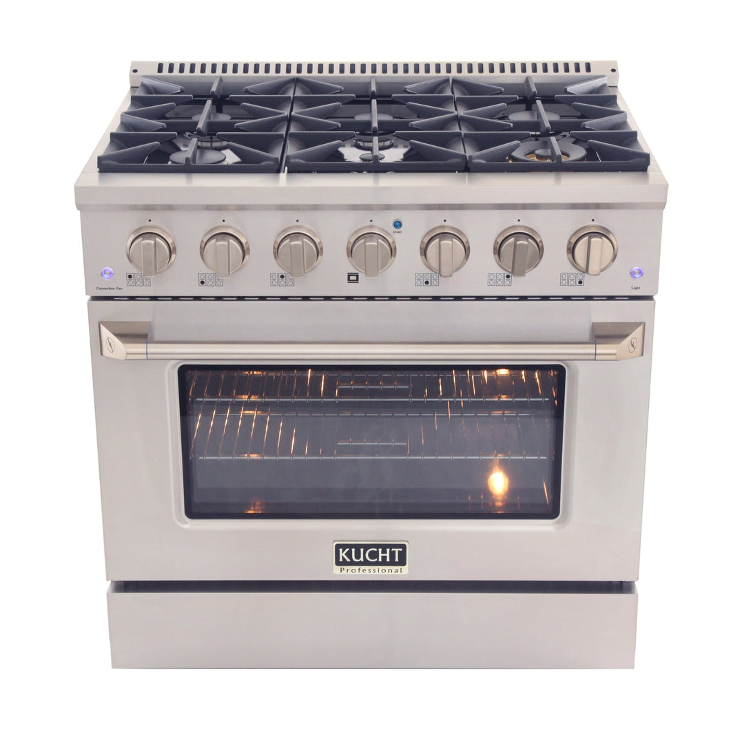 KUCHT Professional 36 in. 5.2 cu. ft. Dual Fuel Range for Natural Gas with Sealed Burners and Convection Oven in Stainless Steel with Silver Oven Door
