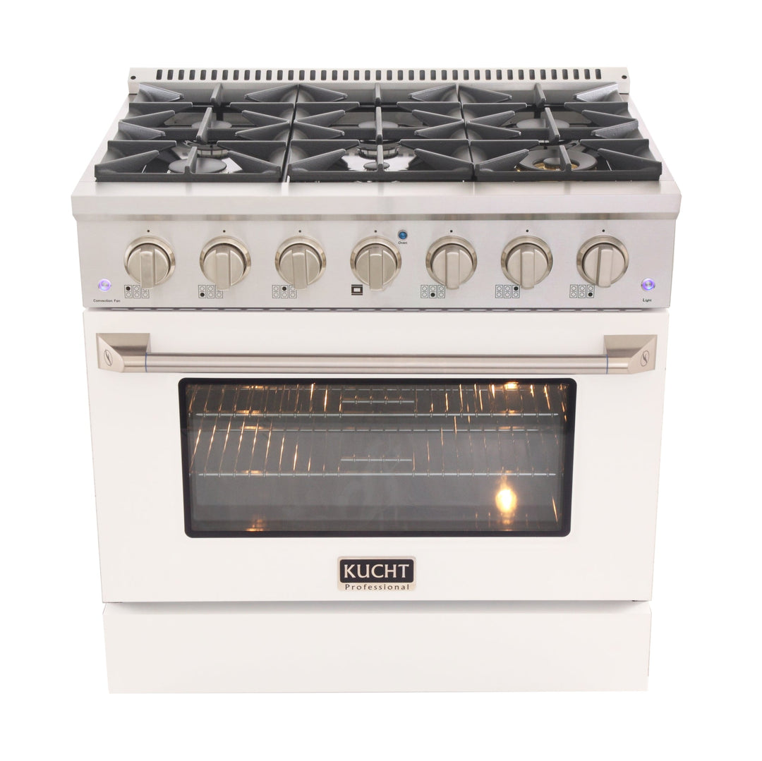 KUCHT Professional 36 in. 5.2 cu. ft. Dual Fuel Range for Natural Gas  with Sealed Burners and Convection Oven in Stainless Steel with White Oven Door