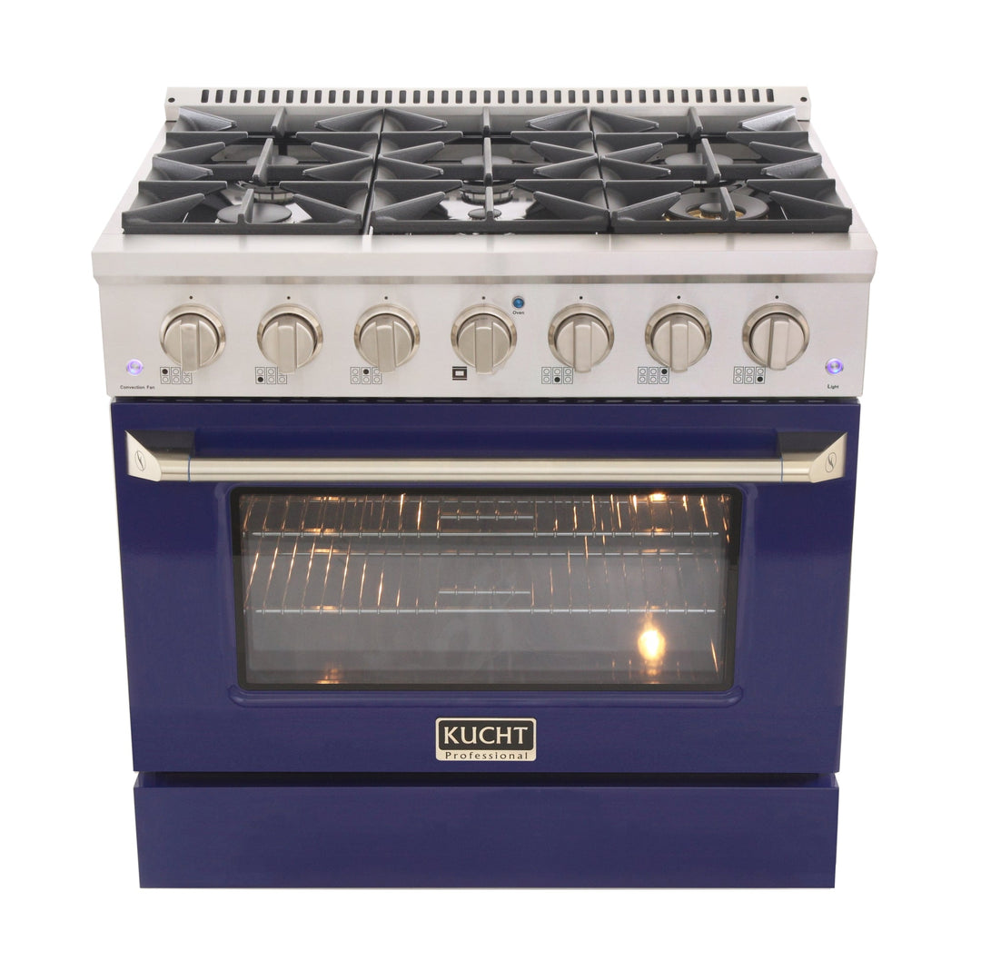 KUCHT Professional 36 in. 5.2 cu. ft. Dual Fuel Range for Propane Gas with Sealed Burners and Convection Oven in Stainless Steel with Blue Oven Door