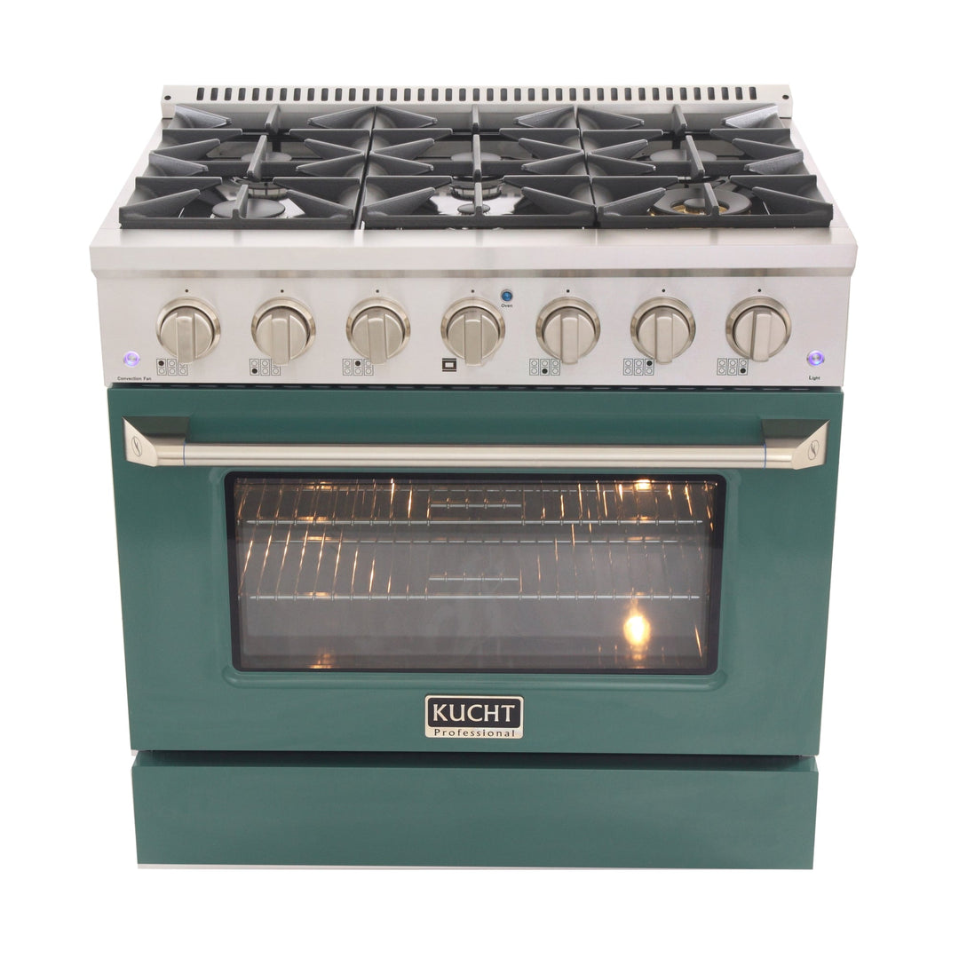 KUCHT Professional 36 in. 5.2 cu. ft. Natural Gas Range with Sealed Burners and Convection Oven in Stainless Steel with Green Oven Door