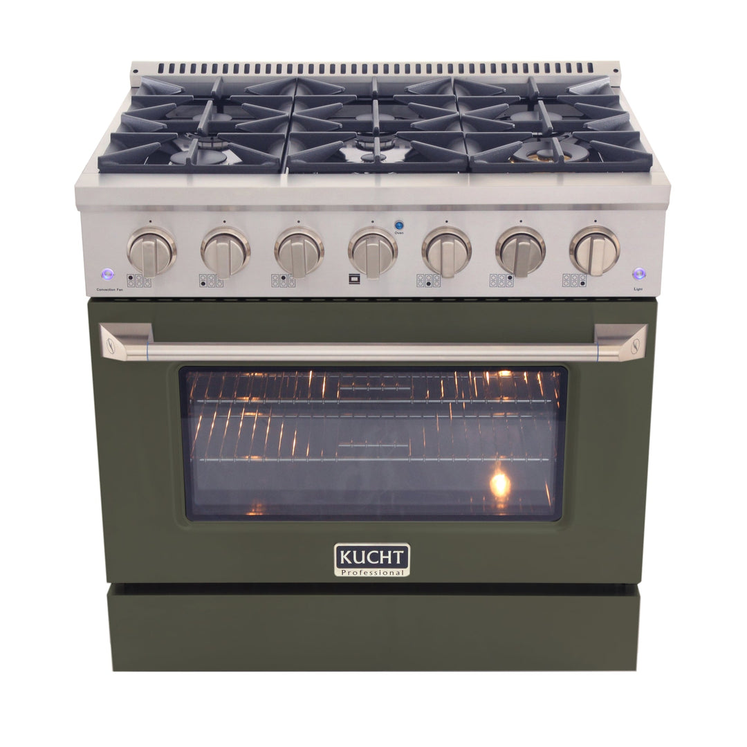 KUCHT Professional 36 in. 5.2 cu. ft. Natural Gas Range with Sealed Burners and Convection Oven in Stainless Steel with Olive Green Oven Door