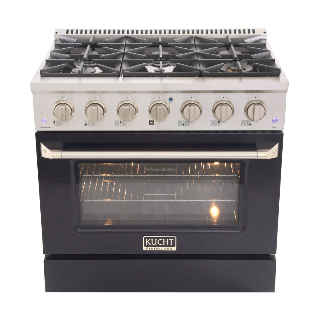 KUCHT Professional 36 in. 5.2 cu. ft. Propane Gas Range with Sealed Burners and Convection Oven in Stainless Steel with Black Oven Door