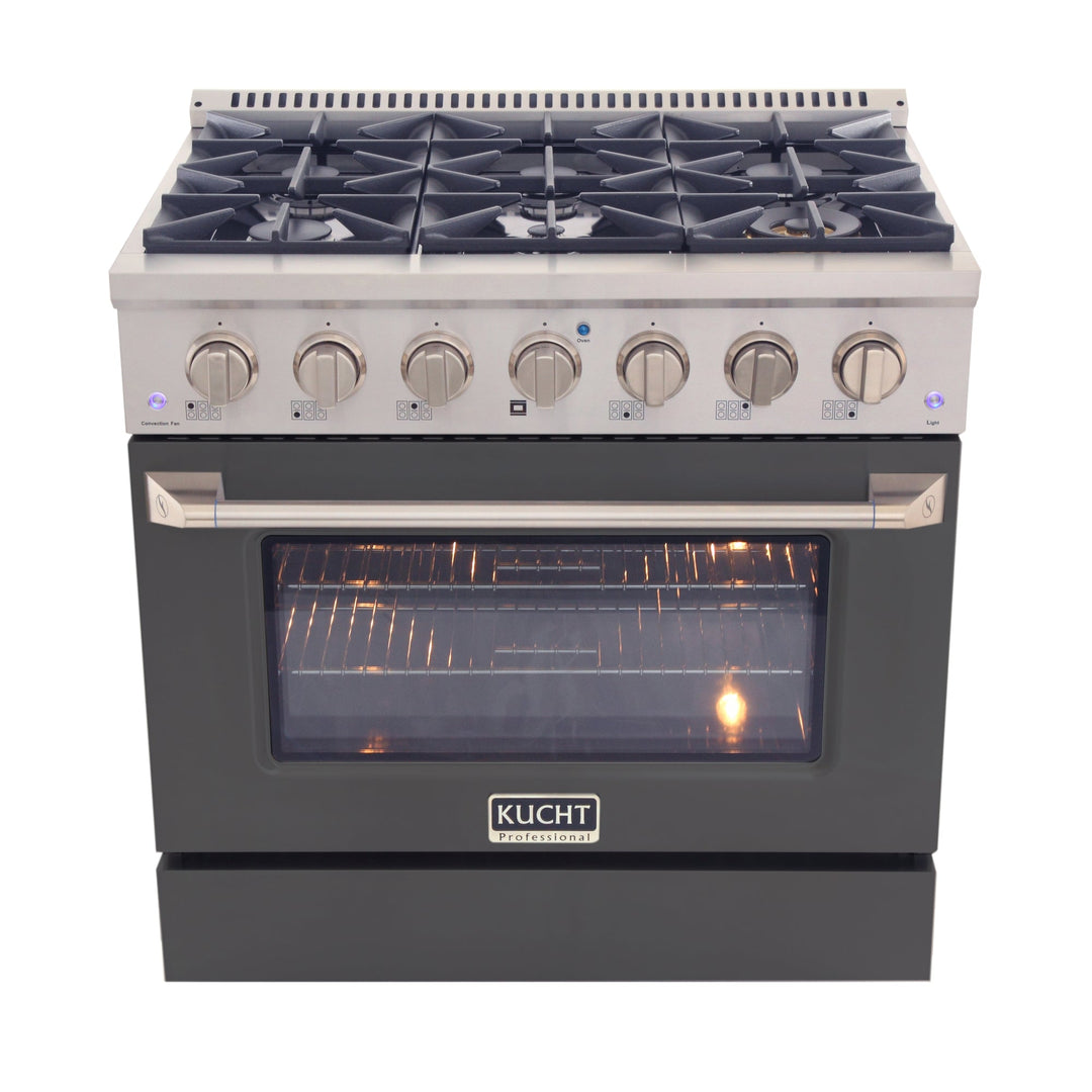 KUCHT Professional 36 in. 5.2 cu. ft. Propane Gas Range with Sealed Burners and Convection Oven in Stainless Steel with Cement Grey Oven Door