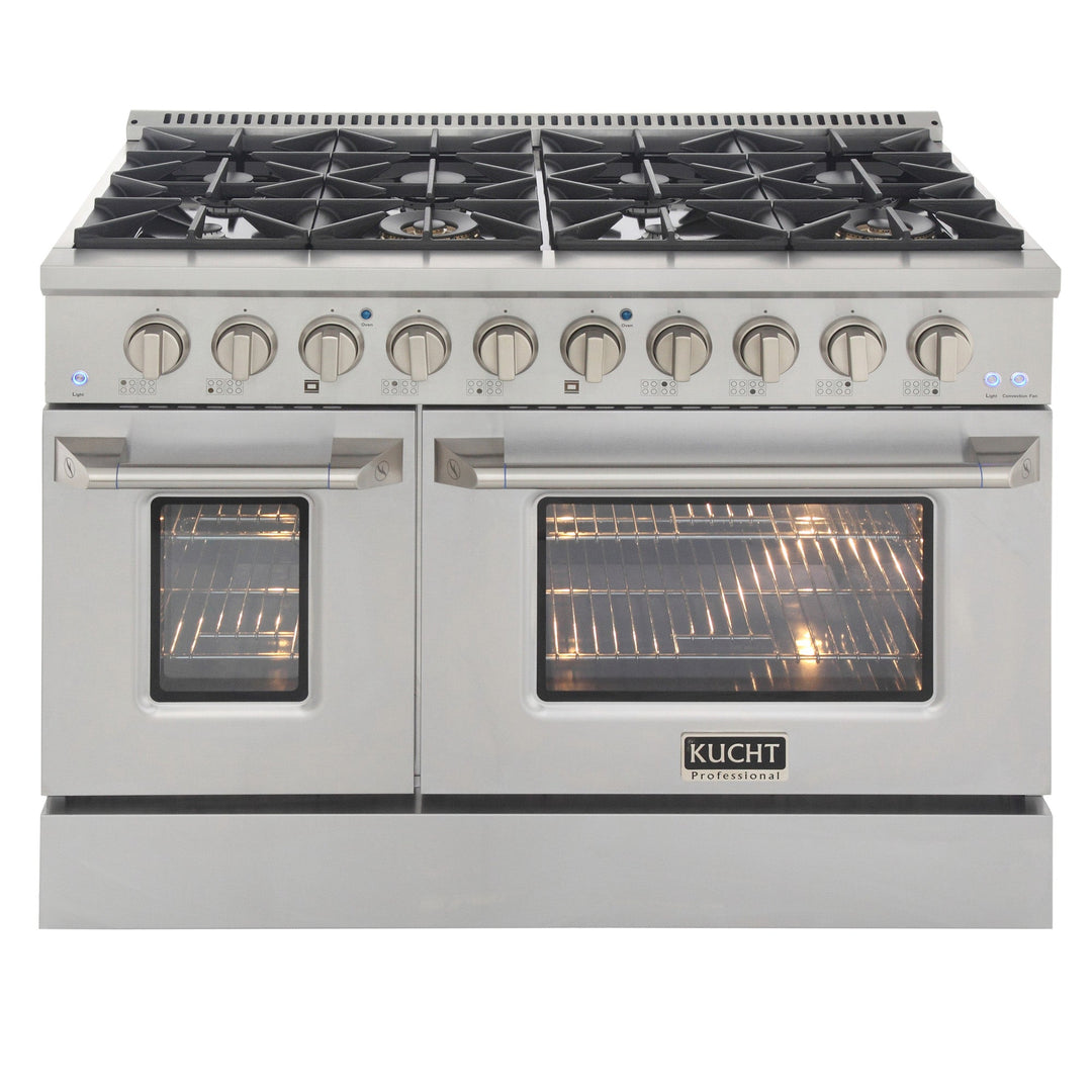 KUCHT Professional 48 in. 6.7 cu. ft. Dual Fuel Range for Natural Gas with Sealed Burners, Griddle/Grill and Two Ovens - One Convection - in Stainless Steel with Silver Oven Door