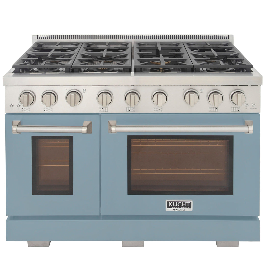 KUCHT Professional 48 in. 6.7 cu. ft. Propane Gas Range Two Ovens - One Convection - in Light Blue with True Simmer Burners
