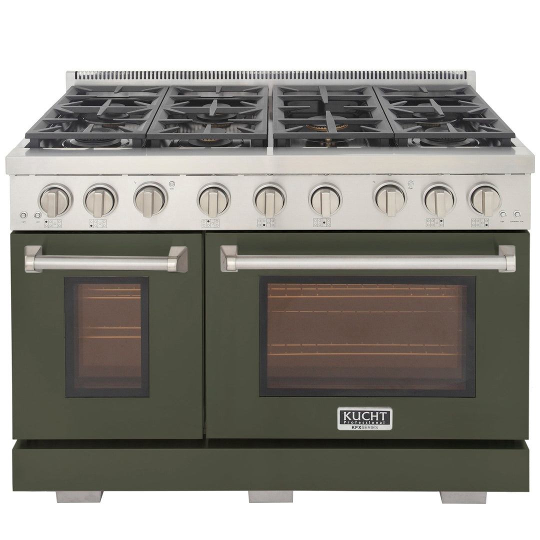 KUCHT Professional 48 in. 6.7 cu. ft. Propane Gas Range Two Ovens - One Convection - in Olive Green with True Simmer Burners