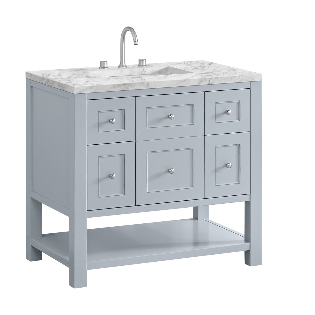 Breckenridge 36" Single Vanity, Serenity Blue, w/ 3 CM Carrara Marble Top