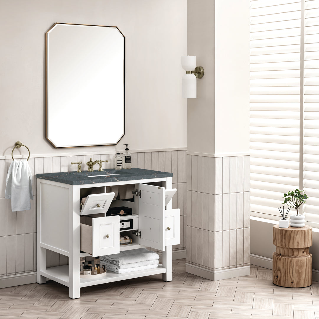 Breckenridge 36" Single Vanity, Bright White w/ 3 CM Parisien Bleu Top