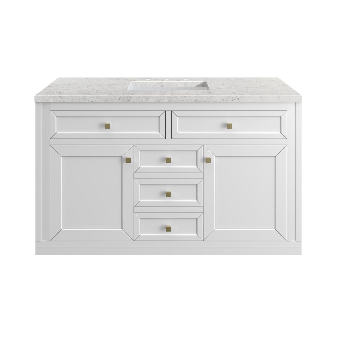 Chicago 48" Single Vanity, Glossy White, w/ 3 CM Eternal Jasmine Pearl Silestone® Top w/FreePower Wireless Charger