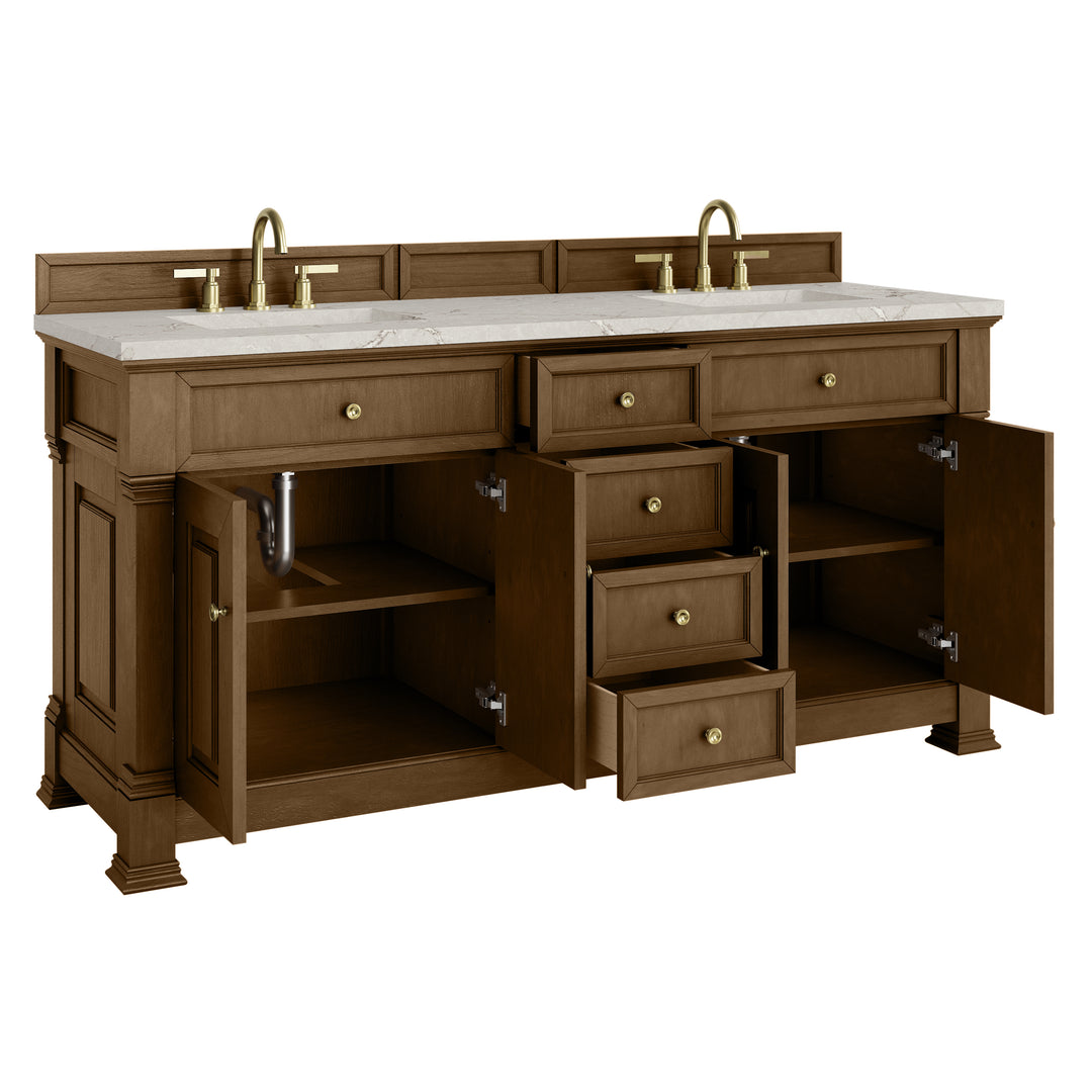 Brookfield 72" Double Vanity, Honey Oak w/ 3 CM Victorian Silver Silestone® Top