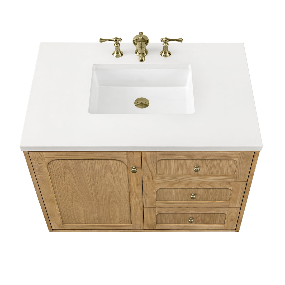 Laurent 36" Single Vanity, Light Natural Oak w/ 3 CM White Zeus Top