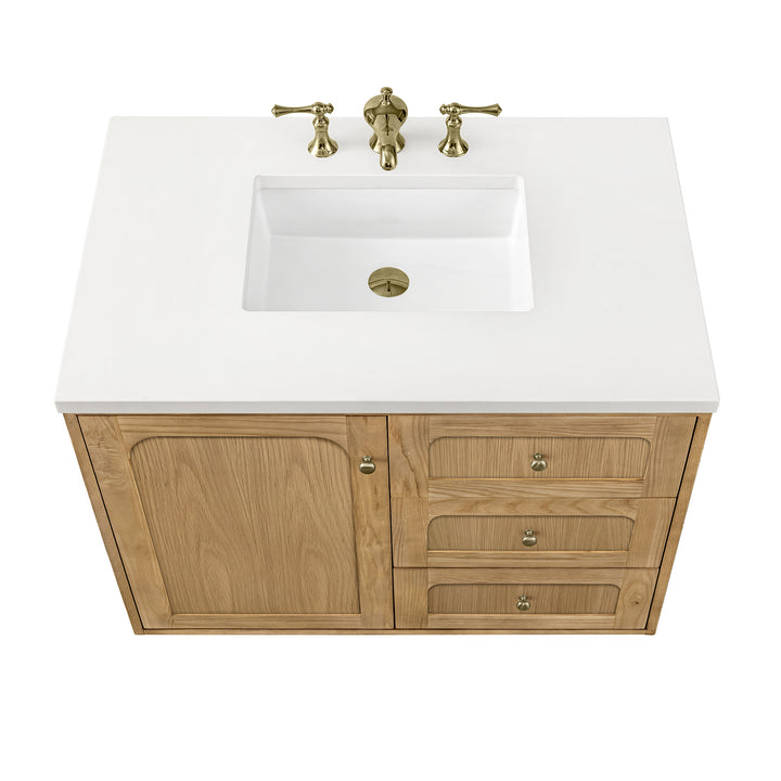 Laurent 36" Single Vanity, Light Natural Oak w/ 3 CM White Zeus Top