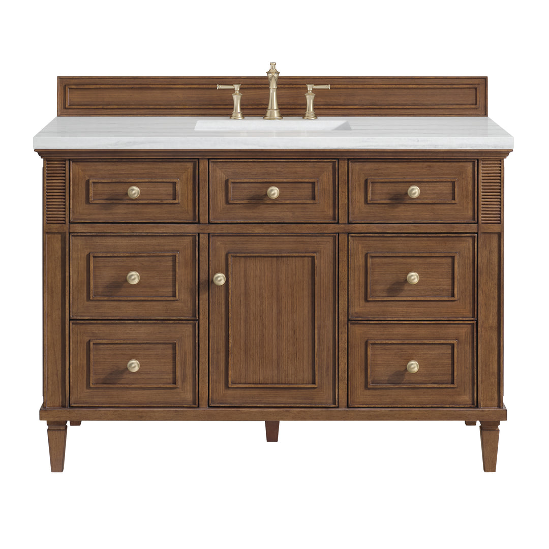 Lorelai 48" Single Vanity, Mid-Century Walnut w/ 3 CM Arctic Fall Solid Surface Top