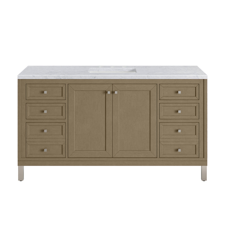 Chicago 60" Single Vanity, Walnut Whisper, w/ 3 CM Carrara Marble Top