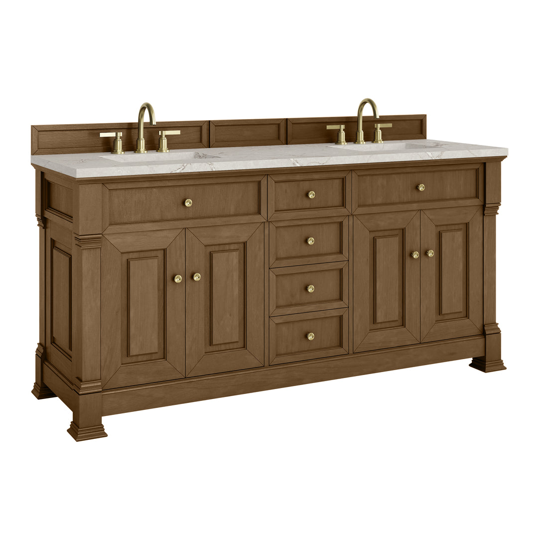 Brookfield 72" Double Vanity, Honey Oak w/ 3 CM Victorian Silver Silestone® Top