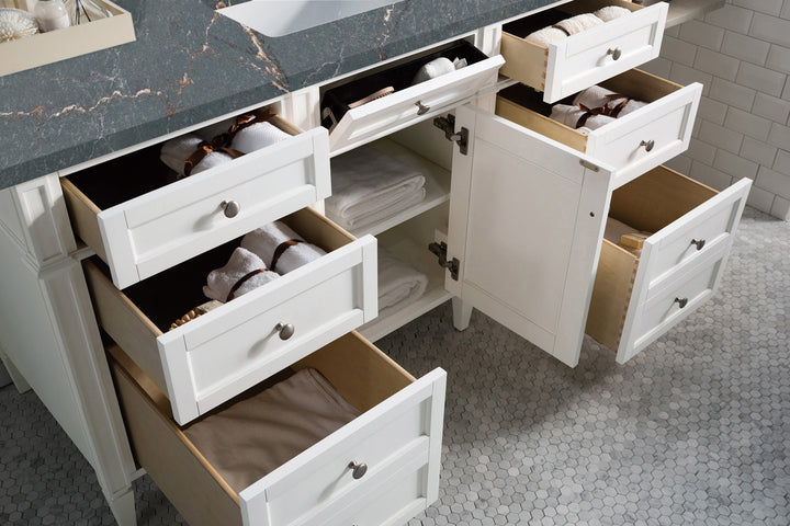 Brittany 60" Single Vanity, Bright White w/ 3 CM Parisien Bleu Silestone Top