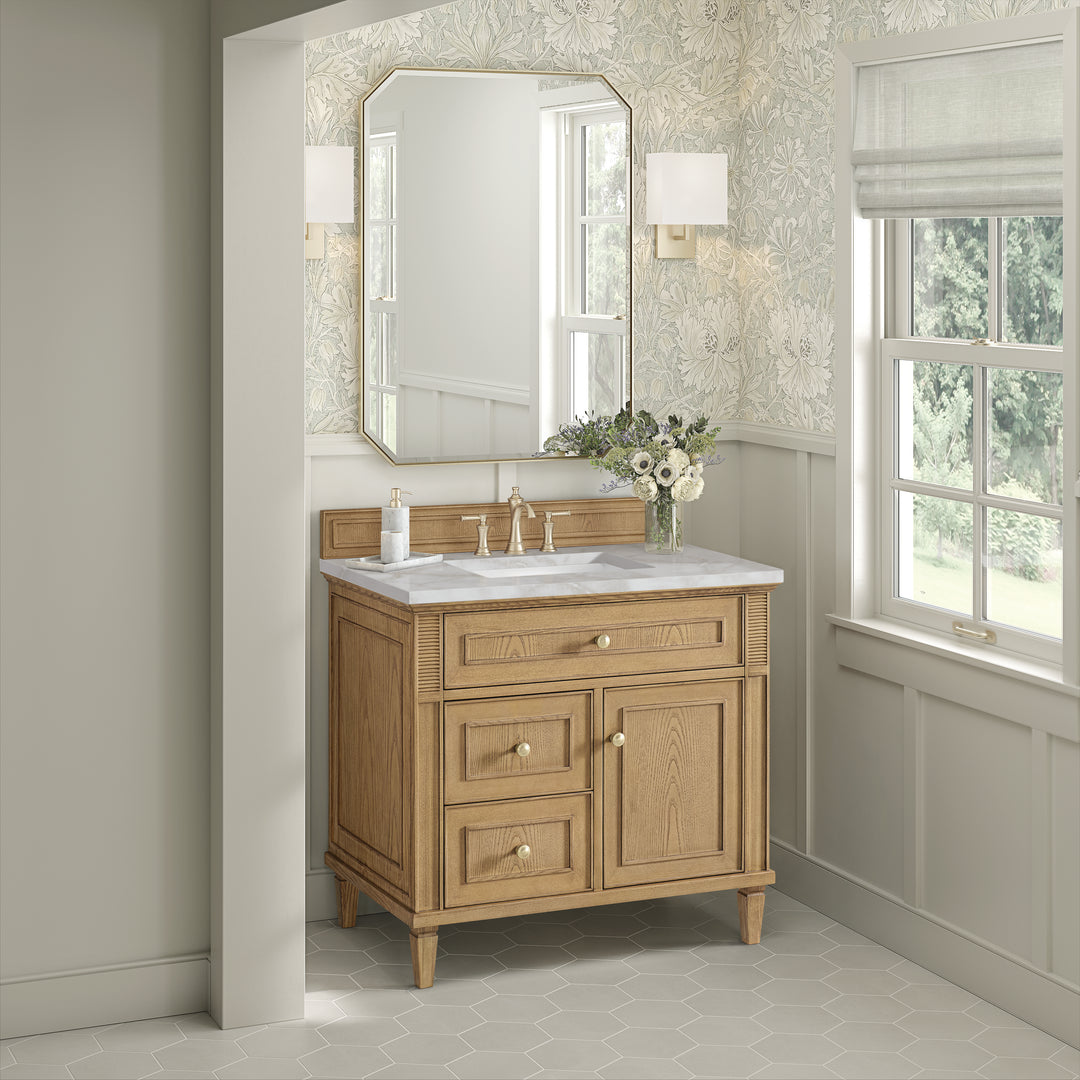 Lorelai 36" Single Vanity, Light Natural Oak w/ 3 CM Victorian Silver Silestone Top