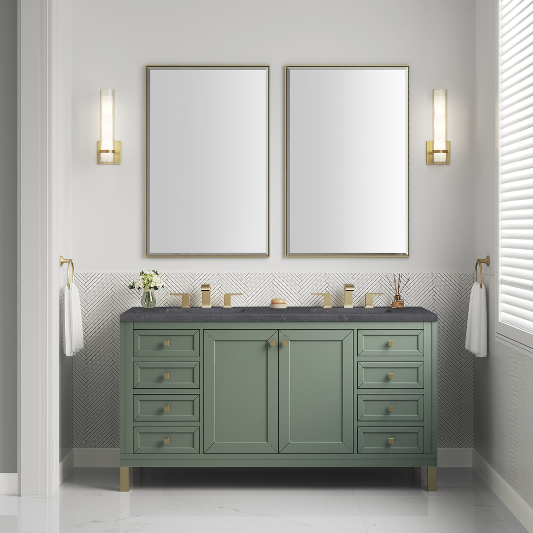 Chicago 60" Double Vanity, Smokey Celadon, w/ 3 CM Charcoal Soapstone Silestone® Top