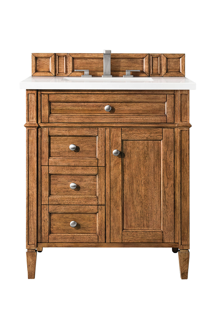 Brittany 30" Single Vanity, Saddle Brown, w/ 3 CM White Zeus Silestone Top