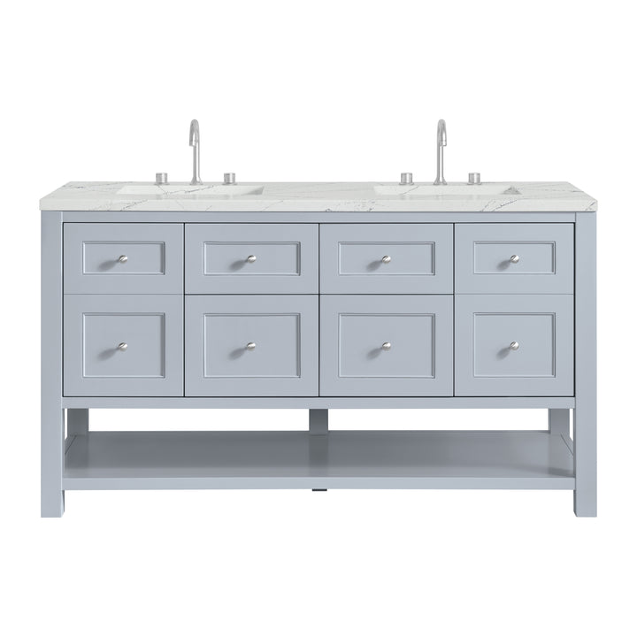 Breckenridge 60" Double Vanity, Serenity Blue, w/ 3 CM Ethereal Noctis Quartz Top