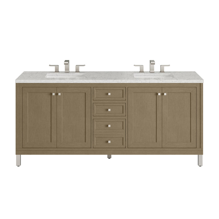 Chicago 72" Double Vanity, Walnut Whisper, w/ 3 CM Eternal Jasmine Pearl Silestone® Top