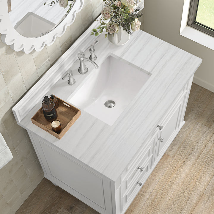 Lorelai 36" Single Vanity, Bright White w/ 3 CM Arctic Fall Solid Surface Top