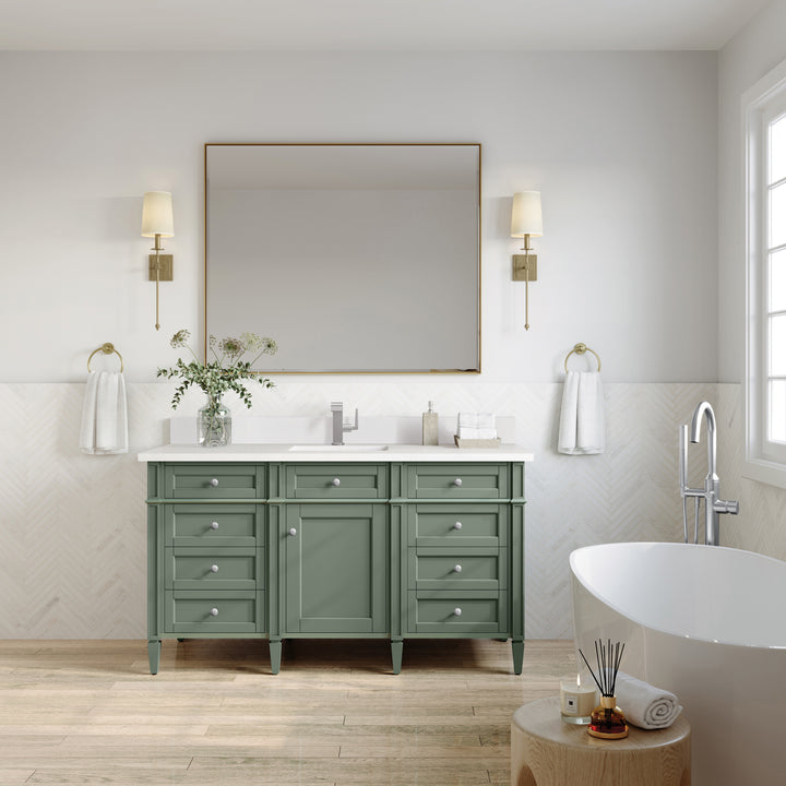 Brittany 60" Single Vanity, Smokey Celadon w/ Single Hole 3 CM White Zeus Top & Backsplash
