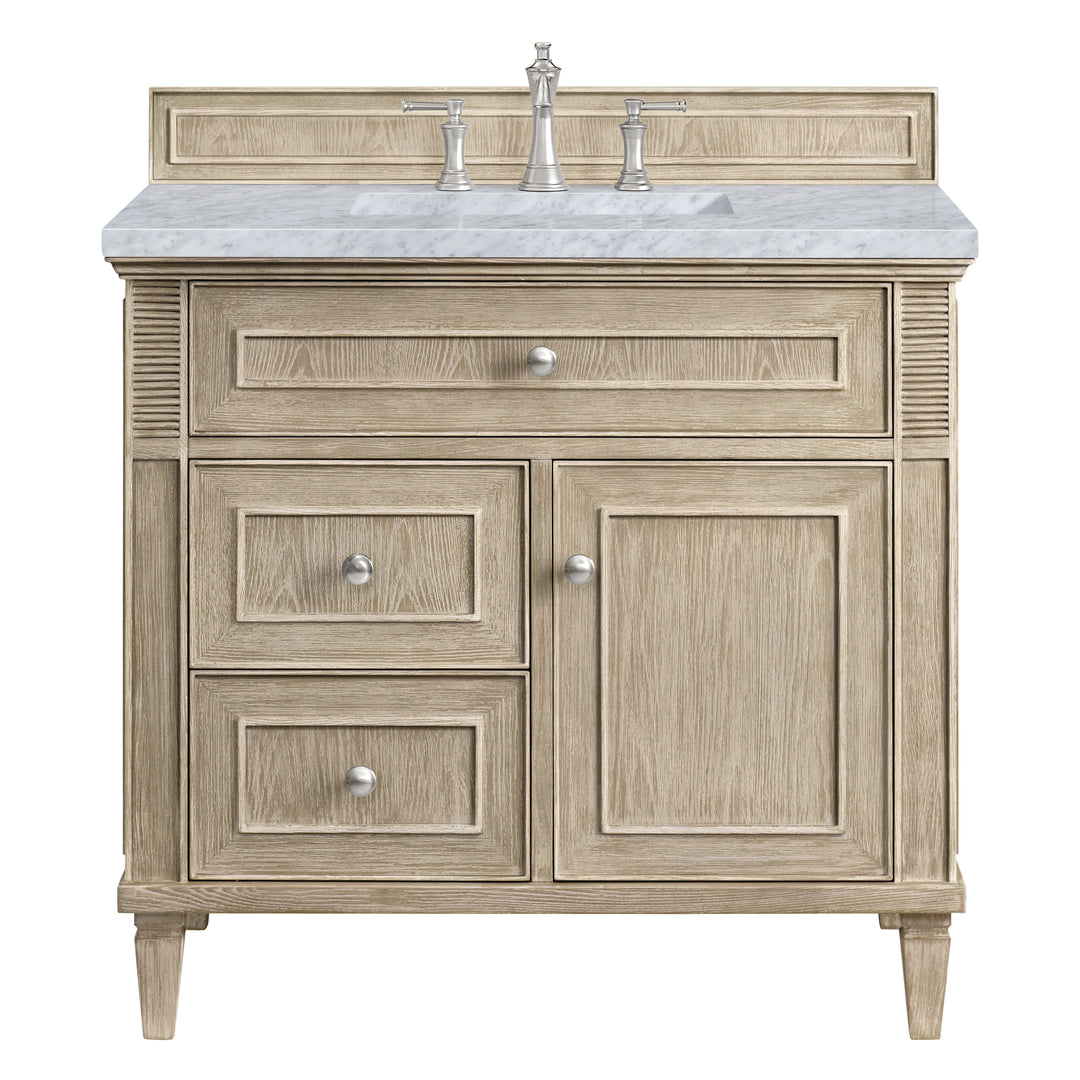 Lorelai 36" Single Vanity, Whitewashed Oak w/ 3 CM Carrara White Marble Top