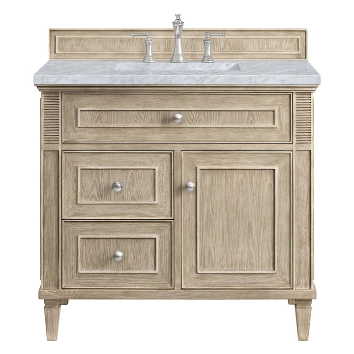 Lorelai 36" Single Vanity, Whitewashed Oak w/ 3 CM Carrara White Marble Top