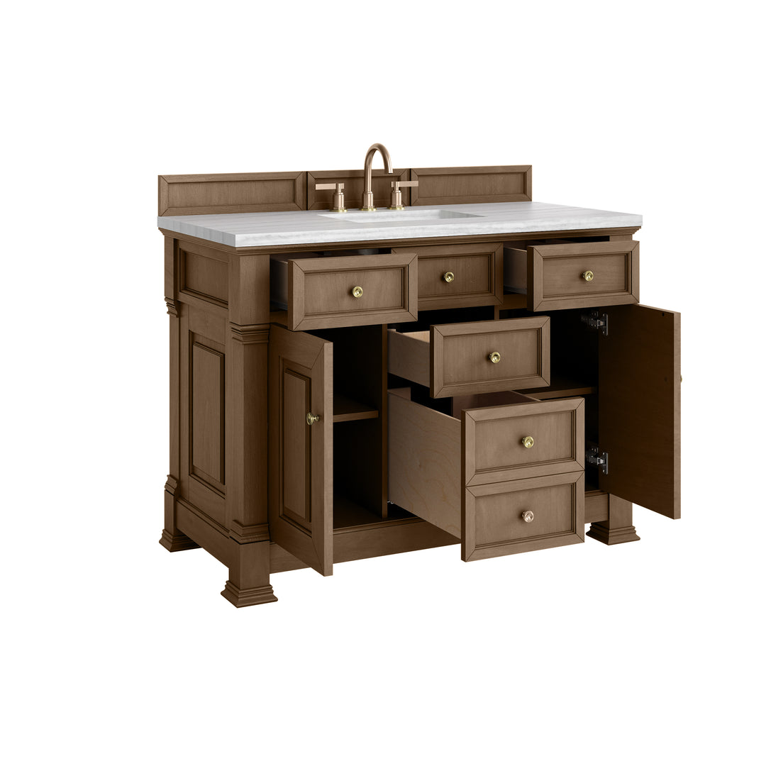 Brookfield 48" Single Vanity, Pecan w/ 3 CM Arctic Fall Solid Surface Top