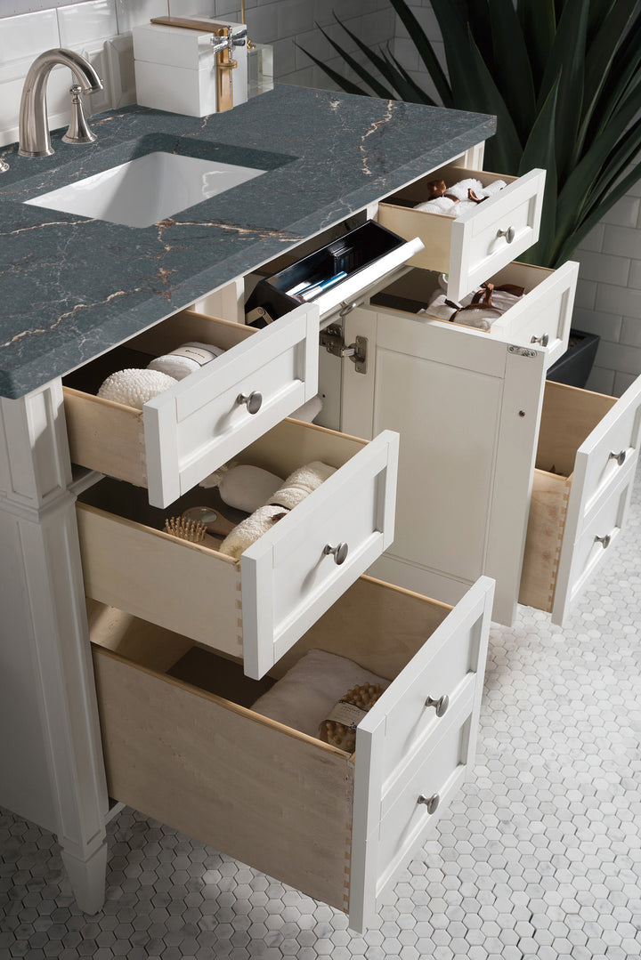 Brittany 48" Single Vanity, Bright White w/ 3 CM Parisien Bleu Silestone Top w/FreePower Wireless Charger