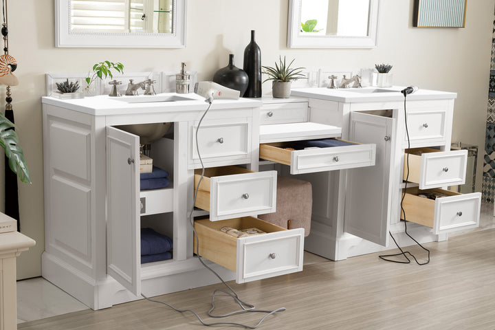 De Soto 94" Double Vanity Set, Bright White w/ 3 CM White Zeus Silestone Top