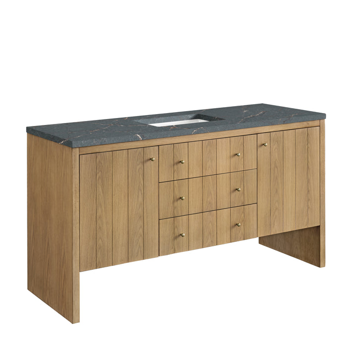 Hudson 60" Single Vanity, Light Natural Oak w/ 3 CM Parisien Bleu Top