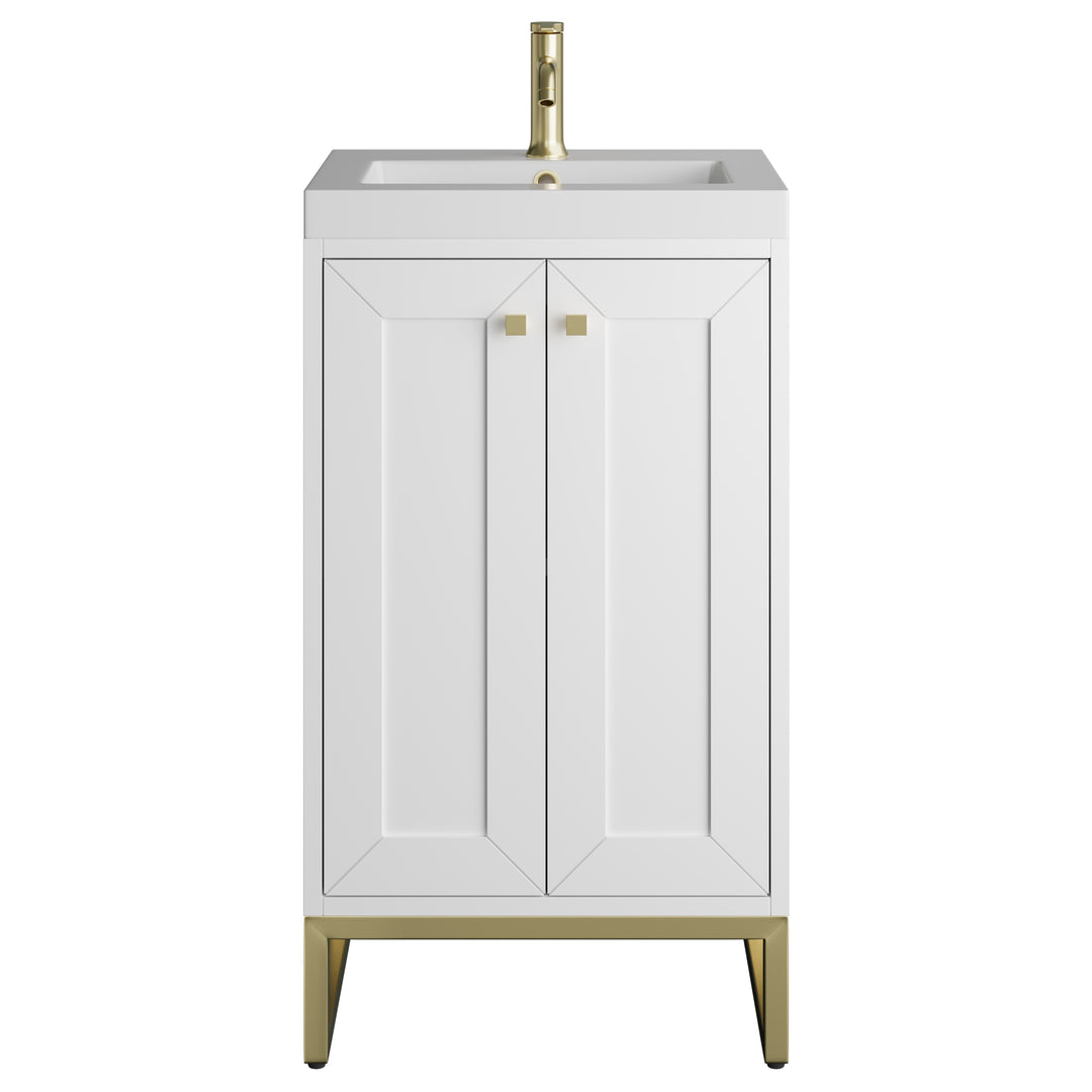 Chianti 20" Single Vanity, Glossy White, Champagne Brass, w/ White Glossy Composite Stone Top