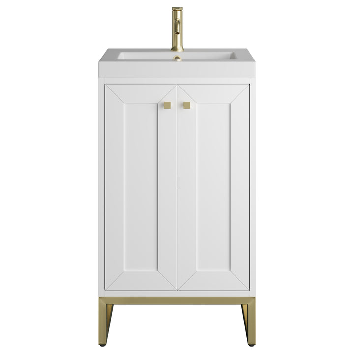 Chianti 20" Single Vanity, Glossy White, Champagne Brass, w/ White Glossy Composite Stone Top