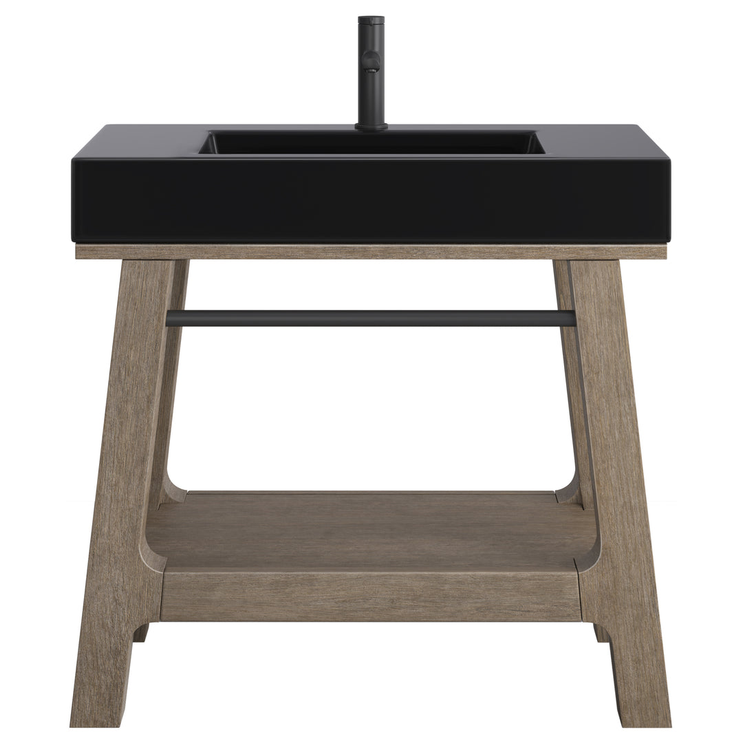 Auburn 36" Single Sink Console, Weathered Timber w/ Black Matte Mineral Composite Stone Top
