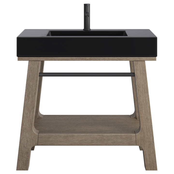 Auburn 36" Single Sink Console, Weathered Timber w/ Black Matte Mineral Composite Stone Top